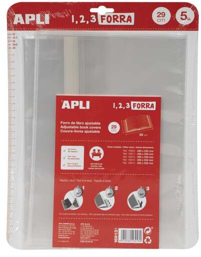 Apli Pack de 5 Forros de Libro con Solapa Ajustable 290mm - PP - Forra en 3 Pasos