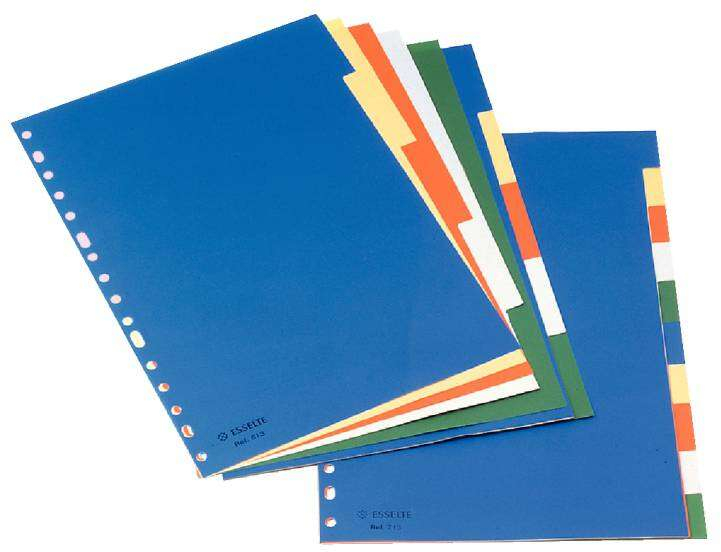 Esselte Separadores A4 Plastico - 5 Pestañas de colores - Multitaladro