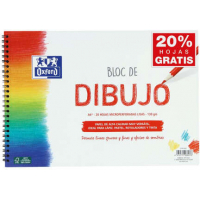 Oxford Bloc de Dibujo Escolar Espiral Formato A4+ Liso - 20 Hojas Microperforadas 130gr Color natural - Papel de Superfície Rugosa