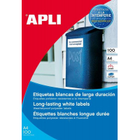 Apli Pack de 100 Etiquetas Resistentes Intemperie 210 x 297mm - Poliester con Acabado Mate - Cantos Rectos - Color Blanco