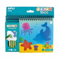 Apli Bloc de Dibujos del Mar con Ceras - Ilustrado por Isabelle Nicolle - 45 Paginas - 5 Ceras de Colores - Ideal para Viajes - Alto Valor Didactico - Estimula Creatividad y Concentracion