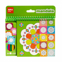 Apli Bloc de Dibujos con Mandalas y Lapices de Colores - 20 Paginas - 5 Lapices - Ideal para Viajes - Estimula Creatividad y Concentracion