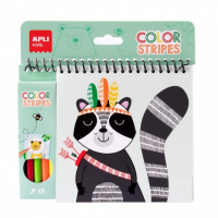 Apli Bloc de Espiral de Dibujos Trazos de Colores - 24 Paginas con 6 Diseños de Animales - Incluye 5 Rotuladores - Estimula Concentracion y Creatividad - Ideal para Viajes