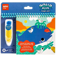 Apli Bloc Pinta y Colorea con Agua Marino - Block con 6 Laminas de Dibujo - Pincel Recargable con Agua - Colorea Una y Otra Vez