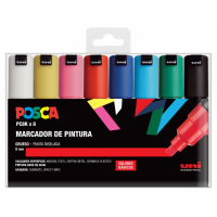 Estuche de 8 rotuladores Posca PC-8K/8C Punta Biselada 8mm. Varios colores