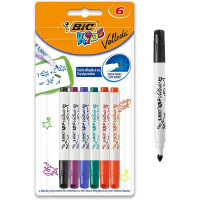 Bic Kids Mini Velleda Pack de 6 Rotuladores para Pizarra - Punta Bloqueada - Colores Surtidos