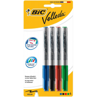 Bic Velleda 1741 Pack de 4 Rotuladores para Pizarra - Punta media con trazo de 1.4mm - Colores Surtidos