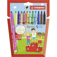 Stabilo Trio AZ Pack de 12 Rotulador de Punta Fina de Fibra. Colores Surtidos
