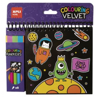 Apli Bloc de Dibujos de Terciopelo Negro - Incluye 5 Rotuladores - 6 Laminas - Ideal para Viajes - Estimula Creatividad y Concentracion