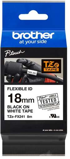 Brother TZeFX241 Cinta Laminada Flexible Original de Etiquetas Texto negro sobre fondo blanco Ancho 18mm x 8 metros