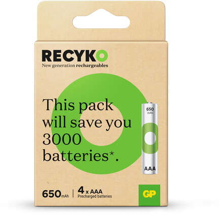 GP ReCyko Pack de 4 Pilas Recargables 650mAh AAA 1.2V