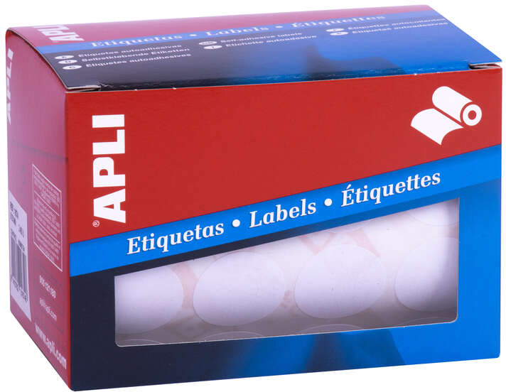 Rollo de Etiquetas Blancas circulares de 25mm diametros. Adhesivo Permanente