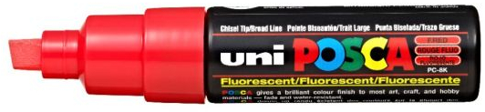 POSCA PC-8K ROJO FLUOR, punta Biselada 8mm Multisuperficie (cristal, madera, tela, plastico)