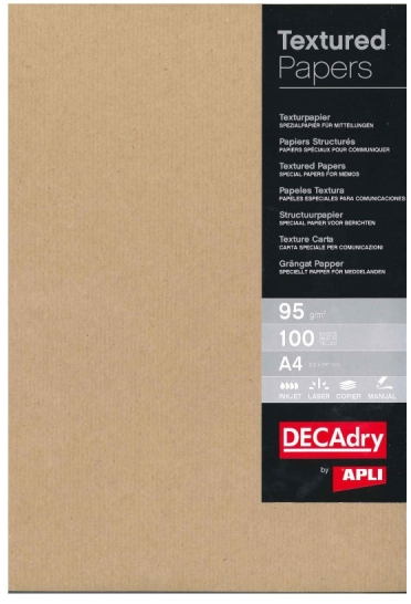 100 Hojas de Papel Verjurado Kraft - 95gr - Apto impresora y escritura Kraft. APLI