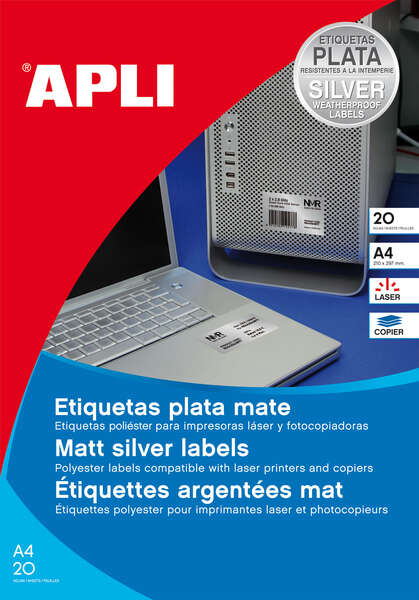 Imagen extra Apli Etiquetas Metalizadas Plata 45.7 x 21.2mm 20 Hojas