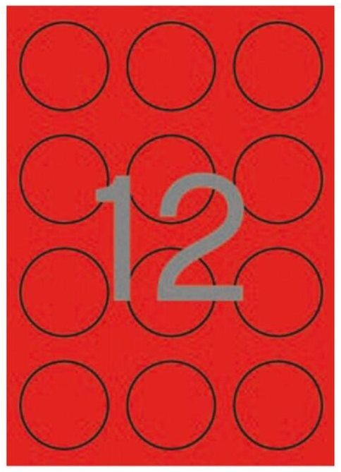 Apli Etiquetas Rojo Fluorescente Permanentes diametro 60.0mm 20 Hojas