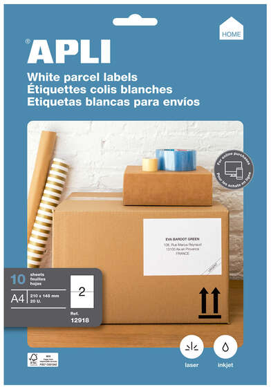 Imagen extra Apli Etiquetas Blancas Permanentes 210.0 x 148.0mm 10 Hojas