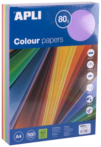 Papel en 5 COLORES INTENSOS A4 500 hojas de 80gr