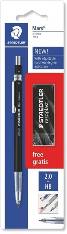 Pack de 1 Portaminas Staedtler Mars Technico 780 C de 2mm + 1 Goma de Borrar Rasoplast 