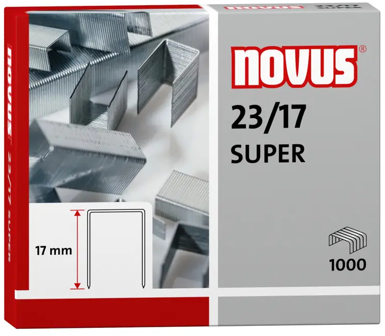 Novus 23/17 Super Caja de 1000 Grapas 23/17 Galvanizadas para Grapadoras de Gruesos