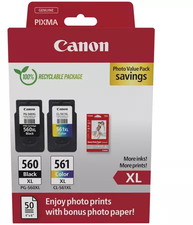 PACK XXL Canon PG560XL + CL-561XL Negro y Color ALTA CAPACIDAD Cartuchos originales 3712C001 PG-560XL CL-561XL