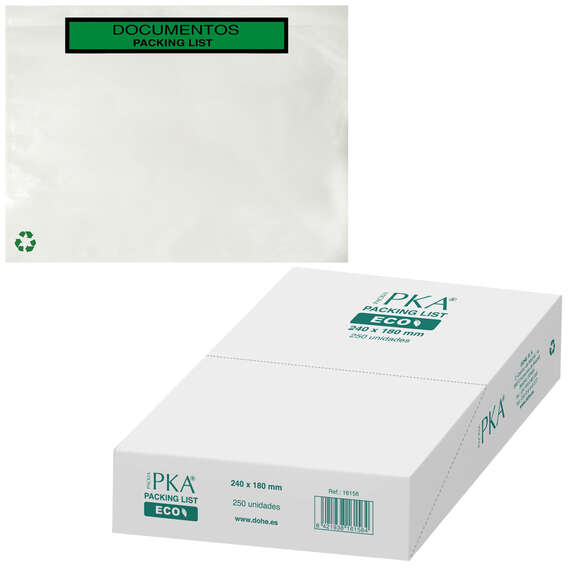 Caja de 250 Sobres Autoadhesivos Ecologicos Packing List - 140x180mm ECO. Dohe 