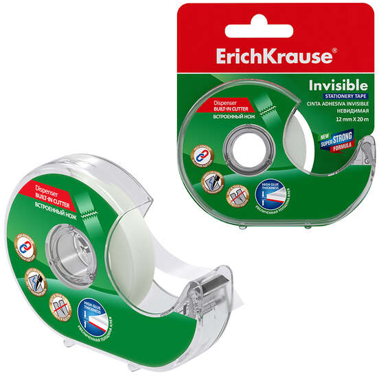 Cinta Adhesiva Invisible con Aplicador 12mm x 20 metros (Mate para Escribir encima)