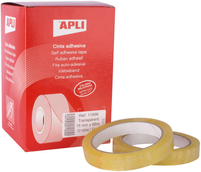 PACK 10 Cinta Adhesiva Transparente 15mm x 66m - Apli 11896