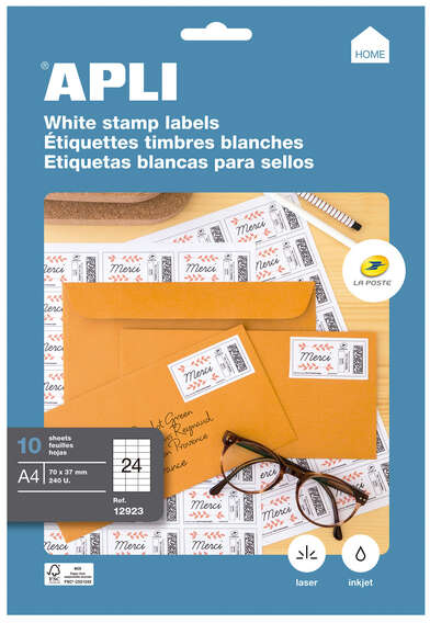 Imagen extra Apli Etiquetas Blancas Permanentes 70.0 x 37.0mm 10 Hojas