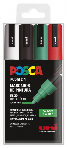PACK 4 Rotuladores Posca PC-5M COLORES NAVIDAD Punta de Bala 1.8-2.5mm