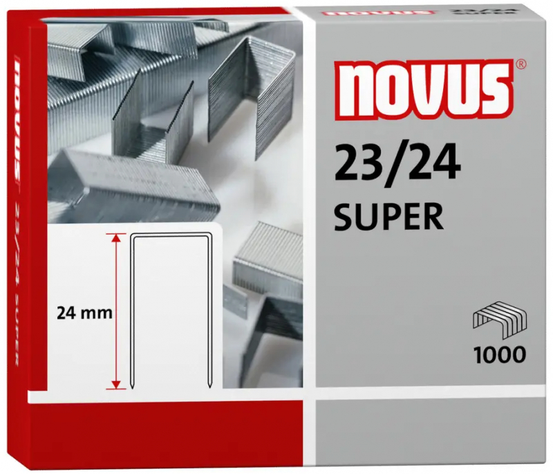Novus 23/24 Super Caja de 1000 Grapas 23/24 Galvanizadas para Grapadoras de Gruesos