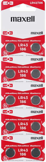 Maxell Pack de 10 Pilas Alcalinas de Boton LR43 1.5V