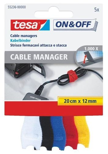 PACK 5 Velcros Organizador de cables TESA On & Off Cables Manager 20cm x 12mm