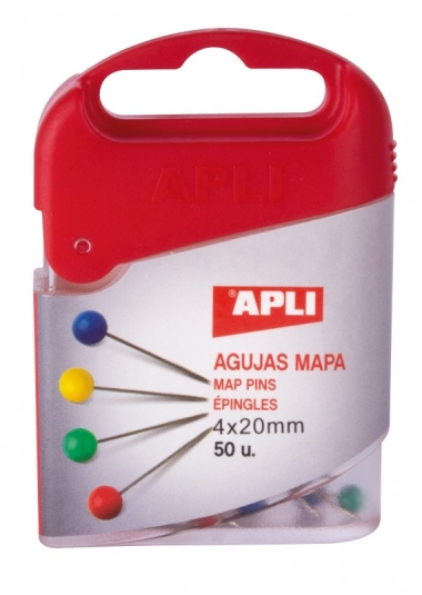 Apli Caja de 50 Agujas de Mapa en Colores Surtidos