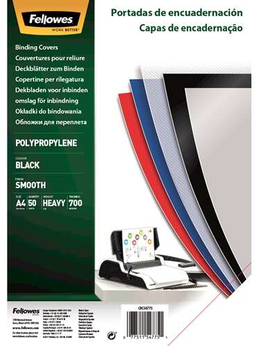 Fellowes PACK 50 Portadas de Polipropileno A4 700 Micras Negro