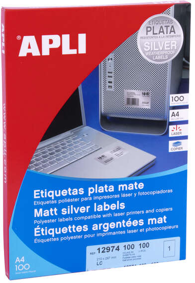 Imagen extra Apli Etiquetas Metalizadas Plata 210.0 x 297.0mm 100 Hojas