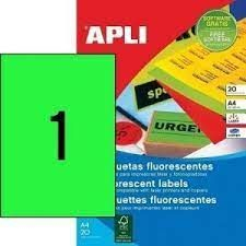 Apli Etiquetas Verde Fluorescente Permanentes 210.0 x 297.0mm 20 Hojas
