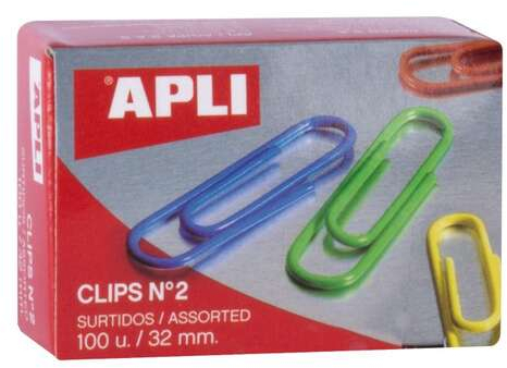 Clips colores APLI 2 de 32mm. Caja de 100 clips