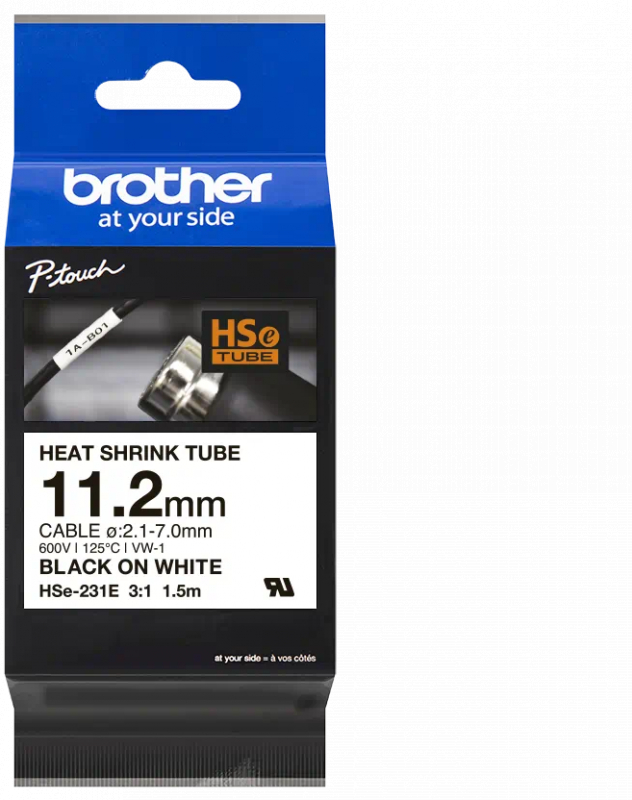 Brother Cinta Tubo Blanco / Negro Termorretractil 11,7mm HSE231