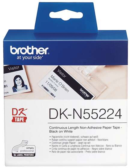 Brother DKN55224 Etiquetas No Adhesivas Originales de Ancho 54mm x 30,48 metros Texto negro sobre fondo blanco