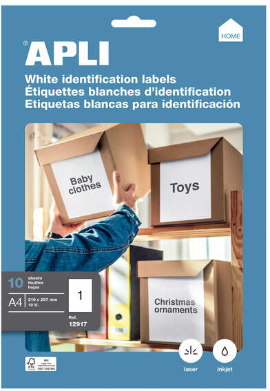Imagen extra Apli Etiquetas Blancas Permanentes 210.0 x 297.0mm 10 Hojas