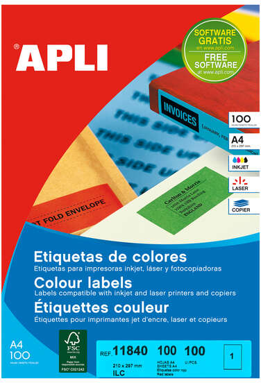Imagen extra Apli Etiquetas Rojas Permanentes 210.0 x 297.0mm 100 Hojas