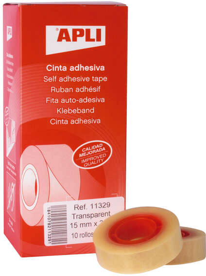 PACK 10 Cinta Adhesiva Transparente 15mm x 33m - Apli 11329