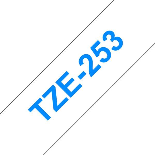 Brother TZe253 Cinta rotuladora Compatible de Etiquetas Texto azul sobre fondo blanco Ancho 24mm x 8 metros