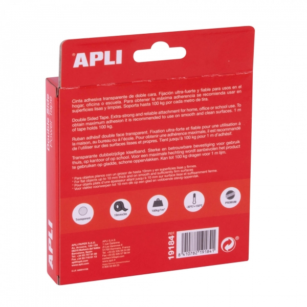 Imagen extra Cinta Adhesiva Doble Cara Power (Soporta hasta 100 kg). Apli 19184