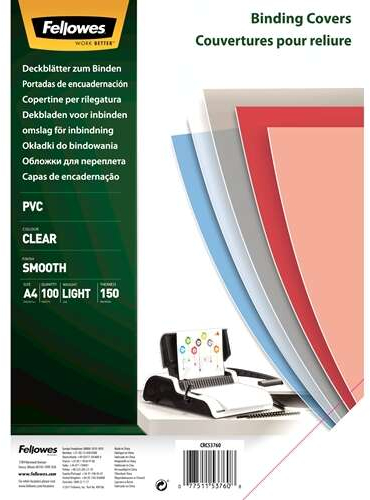 Fellowes PACK 100 Portadas para Encuadernar de PVC A4 150 Micras Transparente