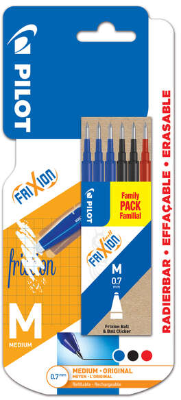Pilot PACK 6 Recambios Frixion Ball y Frixion Clicker  (3x Azul, 2x Negro y 1x Rojo)