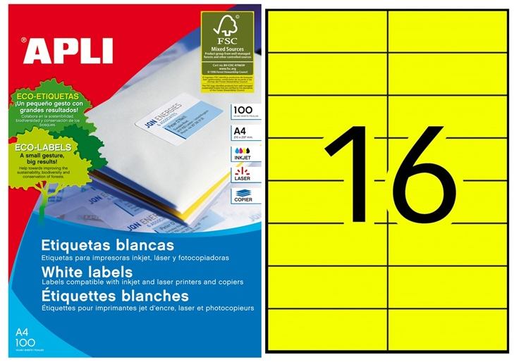 Apli Etiquetas Amarillas Permanentes 105.0 x 37.0mm 100 Hojas