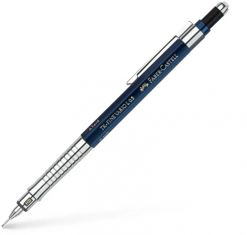 Faber-Castell TK-Fine Vario L Portaminas HB 0.5mm - Con Goma de Borrar - Clip de Metal - Color Azul