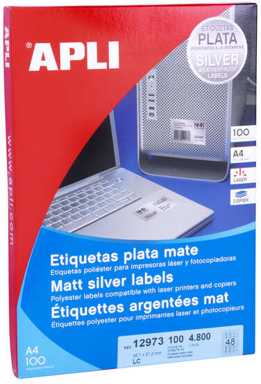 Imagen extra Apli Etiquetas Metalizadas Plata 45.7 x 21.2mm 100 Hojas